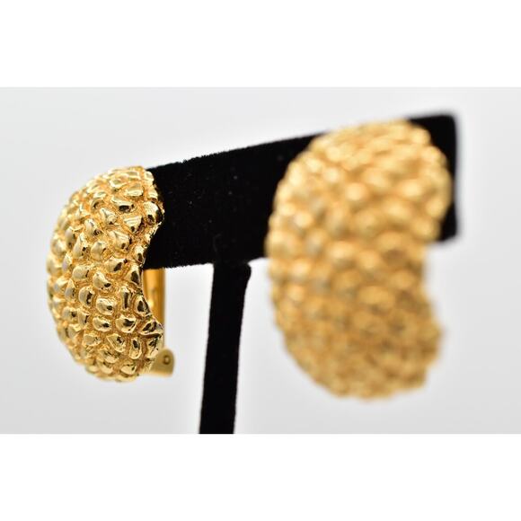 Christian Dior Vintage Clip On Earrings Pebbled Gold Chunky Signed 1980s BinAF - Picture 3 of 12
